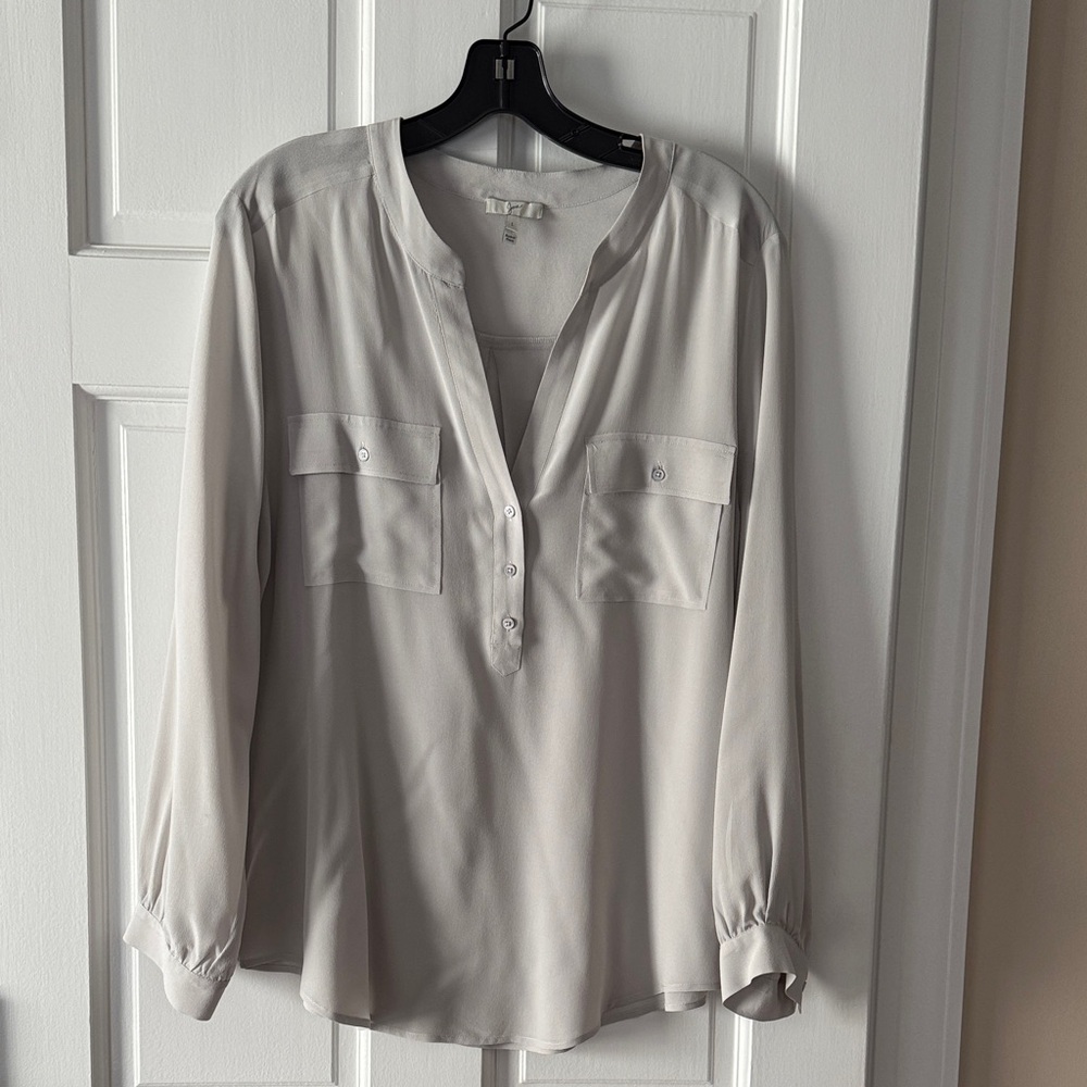 Joie Light Gray Pauline Henley Button-Front Blouse